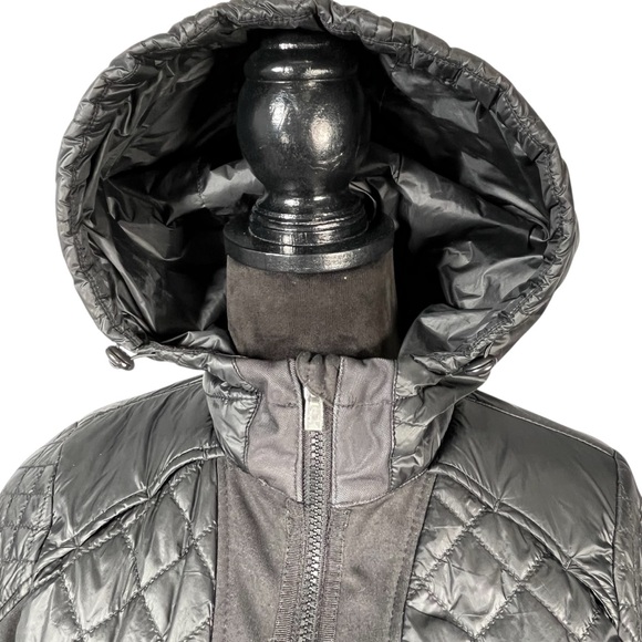 Athleta Black Jacket Quilted Hoodie Zip Front Running Soft Shell Thumb Holes - Picture 2 of 12